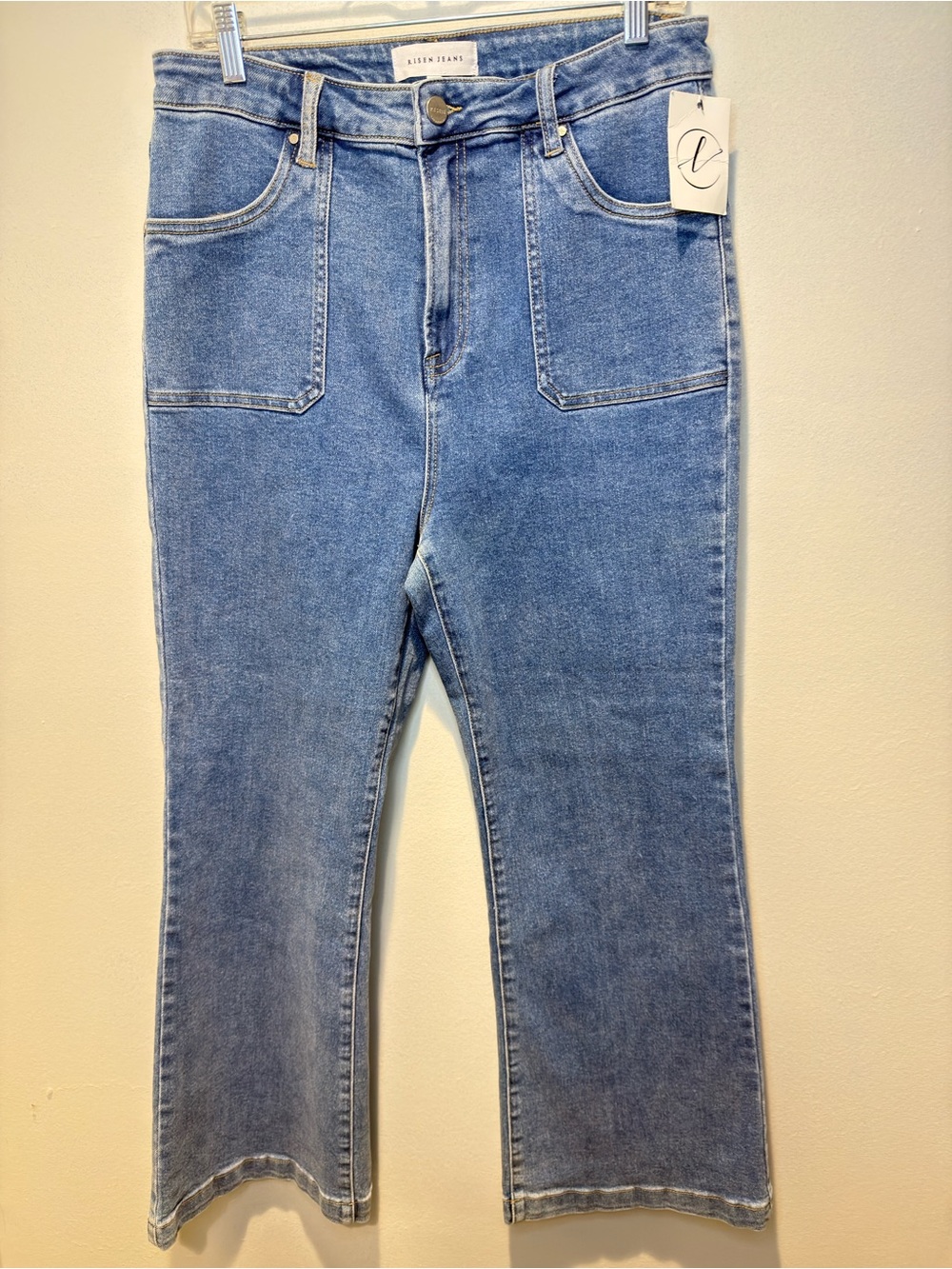 Risen High Rise Front Patch Pocket Cropped Ankle Blue Jeans Size 15 NWT